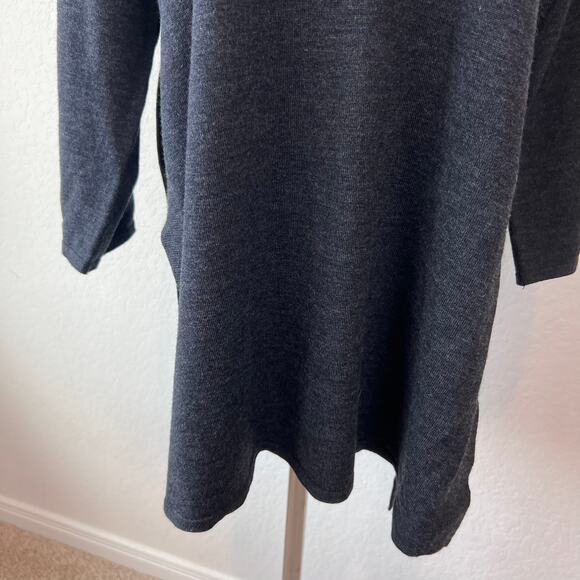 Poetry Merino Wool Blend Tunic Top Oversized Side Slits Button Collar Gray sz 8 - Picture 4 of 11